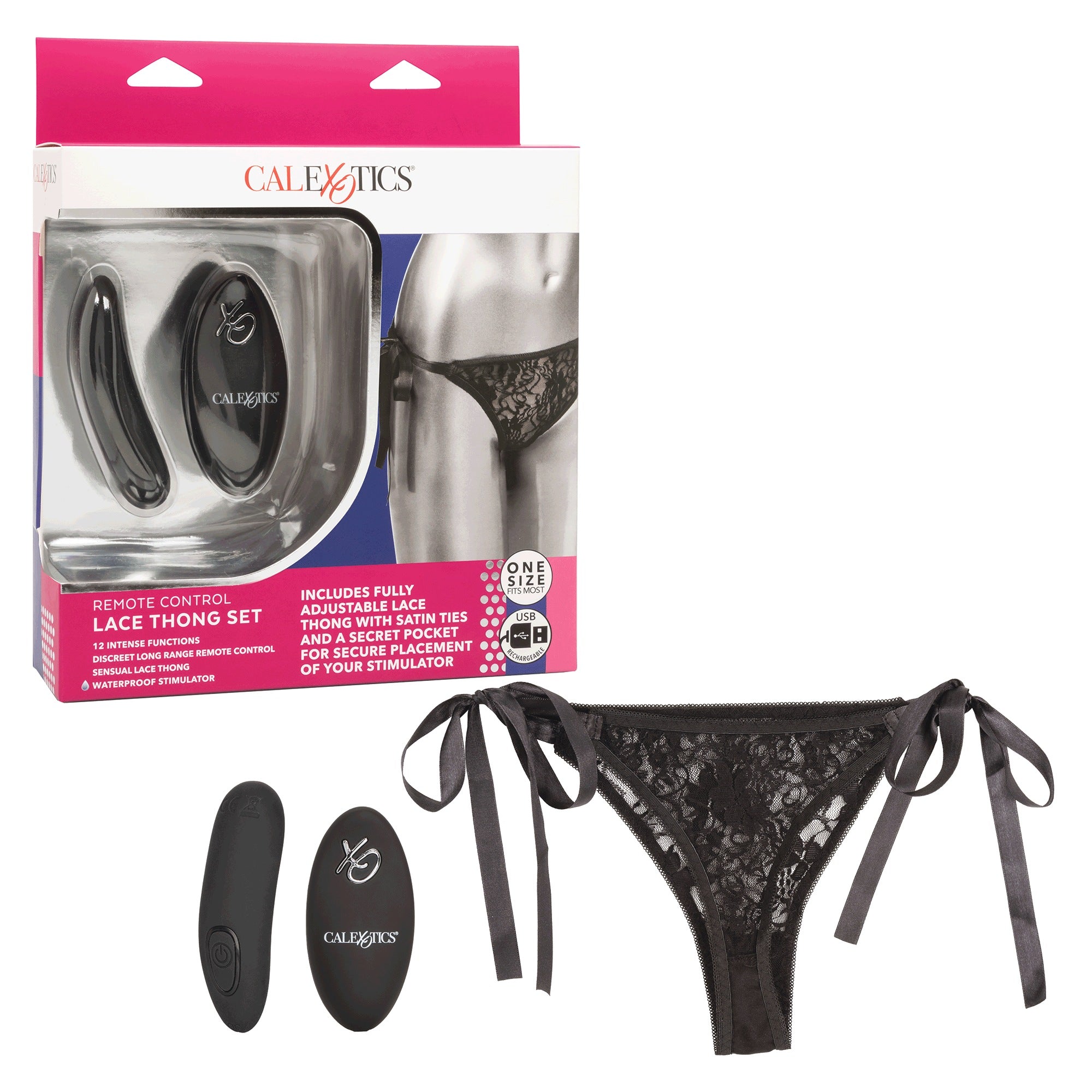 Remote Control Rechargeable Lace Thong Set