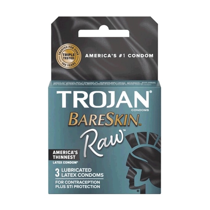 Trojan Bareskin Raw Lubricated Latex Condoms 3-Pack, , large