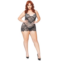 Plus-Size 2-Piece Lace and Rhinestone Backless Mini Dress and G-String By Leg Avenue, , large