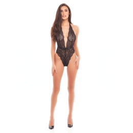 Floral Lace Deep V Bow Back Teddy by Rene Rofe, , large