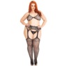 Plus-Size 3-Piece Rhinestone Bra G-String and Fishnet Garter Thigh Highs By Leg Avenue, , large