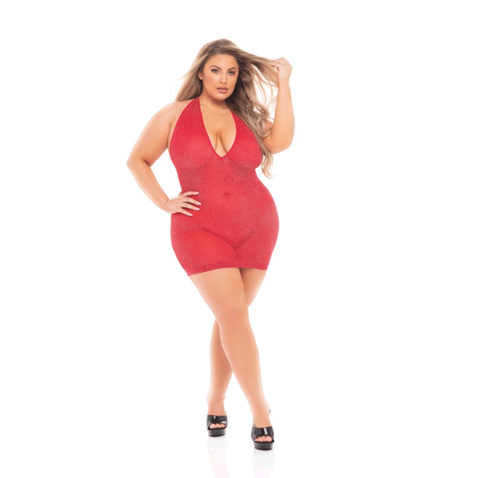 Plus-Size Love Bite Plunge Halter Dress By Rene Rofe, , large