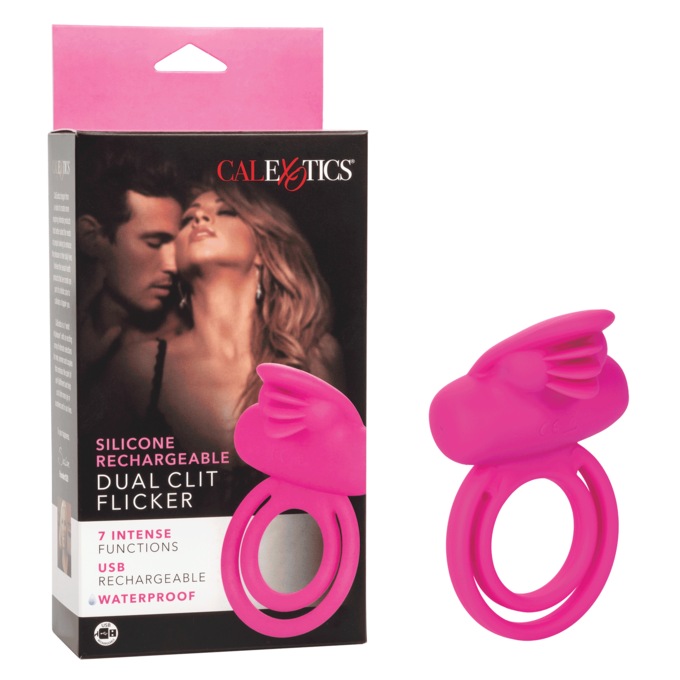 Silicone Rechargeable Dual Flicker Enhancer Couples Ring, , large