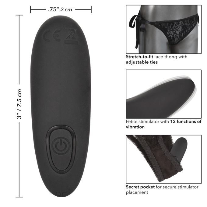 Remote Control Rechargeable Lace Thong Set, , large