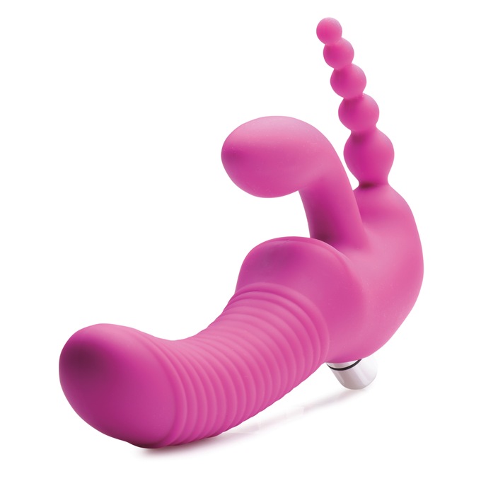Strap U Regal Rider Vibrating Silicone Strapless Strap On 6” Triple G Dildo, , large
