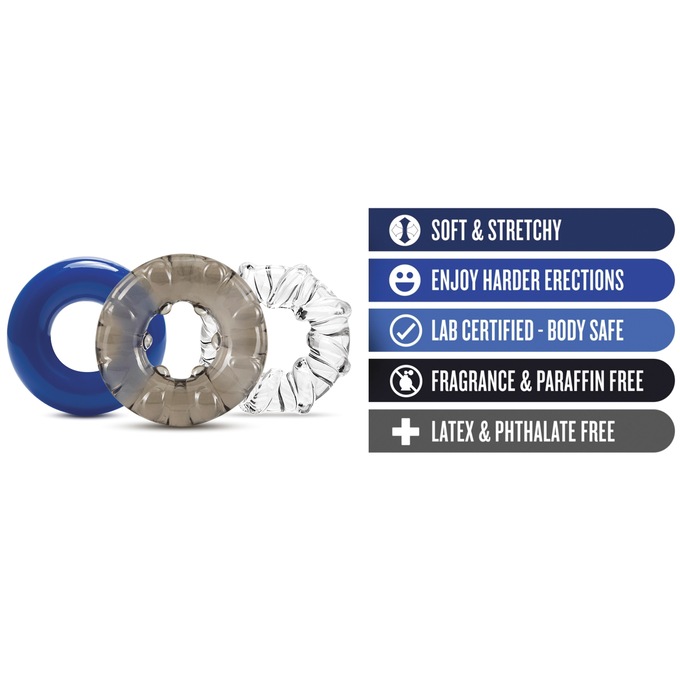 3-pack Stay Hard Triple Stretch Cock Rings, , large
