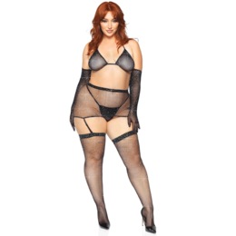 Plus-Size 5-Piece Rhinestone Garter and Bikini Set By Leg Avenue, , large