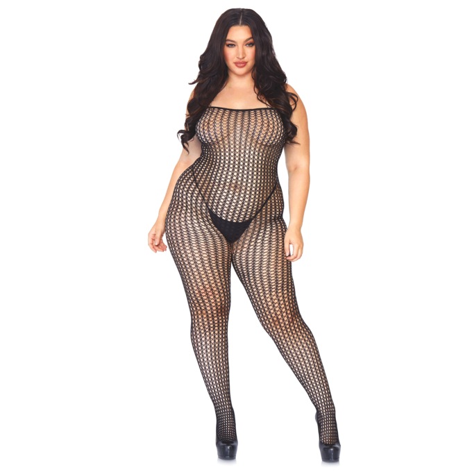 Plus-Size Seamless Crochet Bodystocking By Leg Avenue, , large