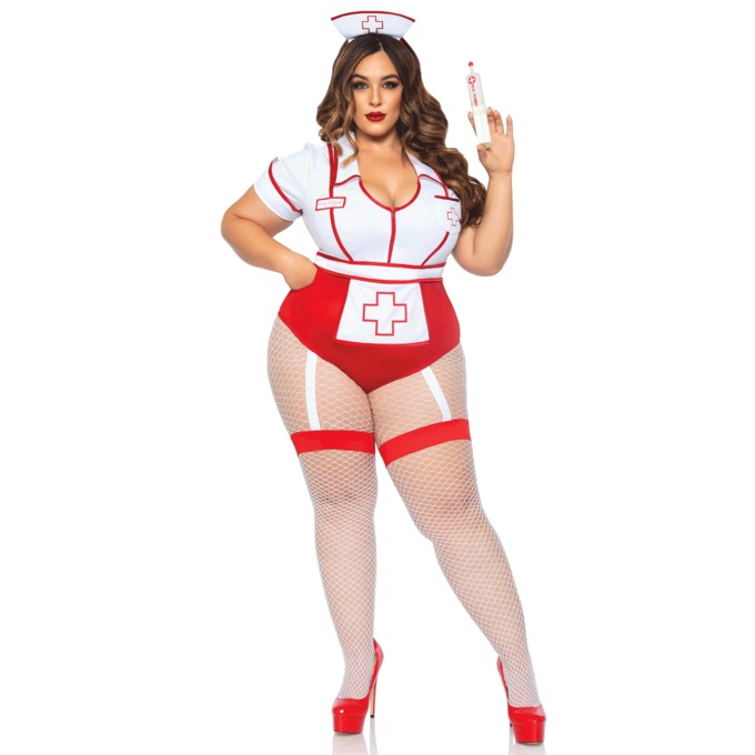 Plus-Size 2-Piece Snap Crotch Nurse’s Bodysuit Costume By Leg Avenue, , large