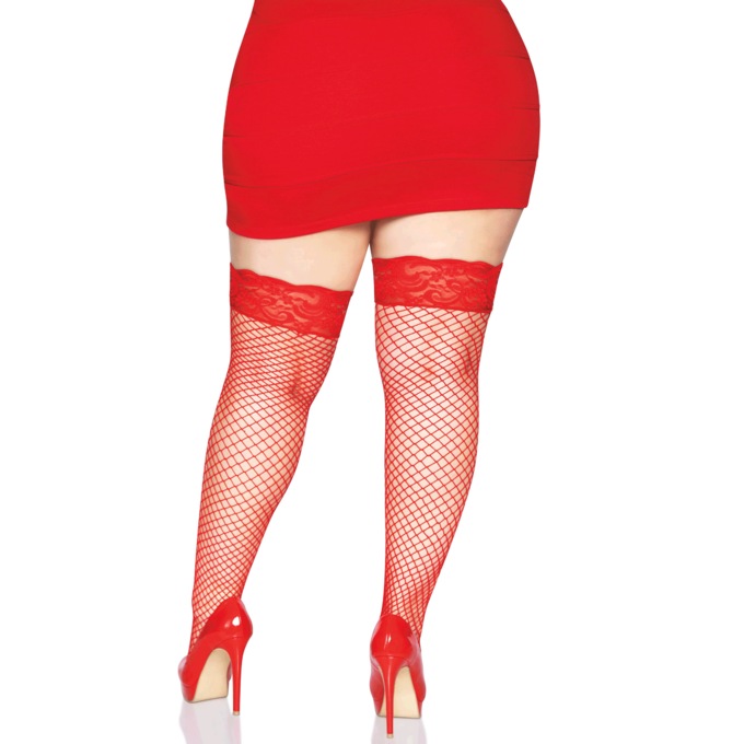 Plus-Size Thigh High Stay Up Silicone Lace Top Stockings By Leg Avenue, , large