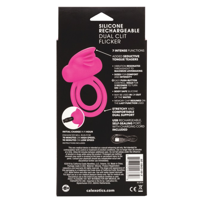 Silicone Rechargeable Dual Flicker Enhancer Couples Ring, , large