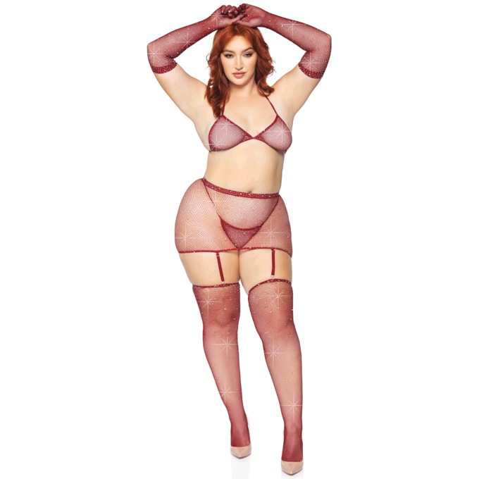 Plus-Size 5-Piece Rhinestone Garter and Bikini Set By Leg Avenue, , large