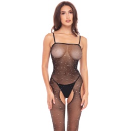 Sparkle Fishnet Crotchless Bodystocking by Rene Rofe, , large