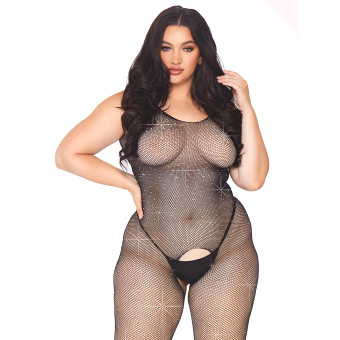 Plus-Size Crystal Fishnet Bodystocking By Leg Avenue, , large