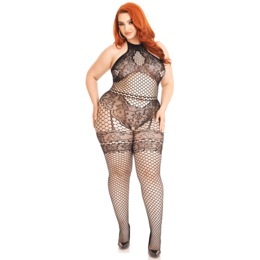 Plus-Size Seamless Lace Halter Bodystocking By Leg Avenue, , large